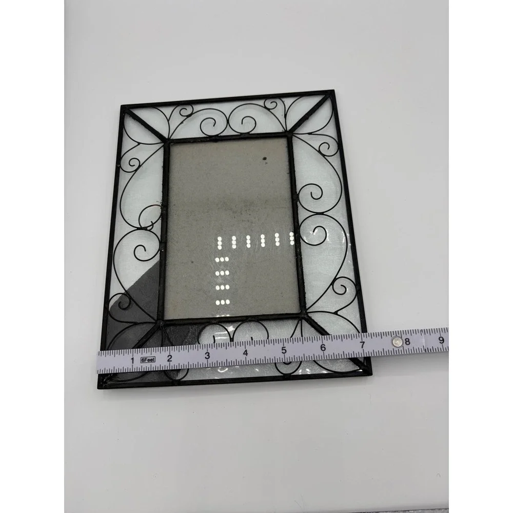 Vintage Black Wire Scrollwork Glass Picture Frame 4x6 Filigree Tabletop Decor